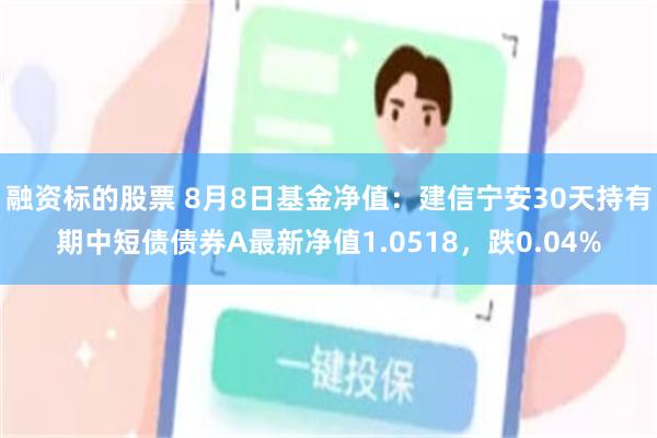 融资标的股票 8月8日基金净值：建信宁安30天持有期中短债债券A最新净值1.0518，跌0.04%